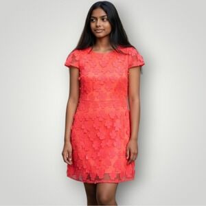 Milly Minis Girls 16 Chloe Dress Neon Pink 3D Floral Lace Appliqué Shift Party